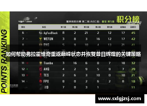 如何帮助弗拉霍维奇重返巅峰状态并恢复昔日辉煌的关键策略
